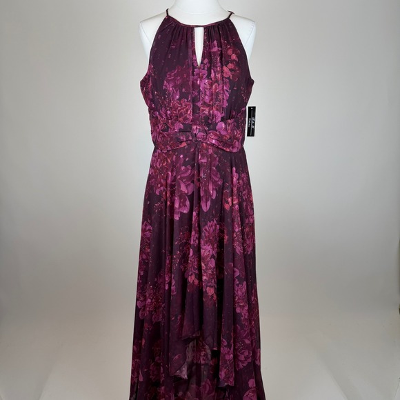 R&M Richards Dresses & Skirts - NWD R&M Richards Plum Rose Floral Halter Keyhole Chiffon Gown Maxi Dress Size 16